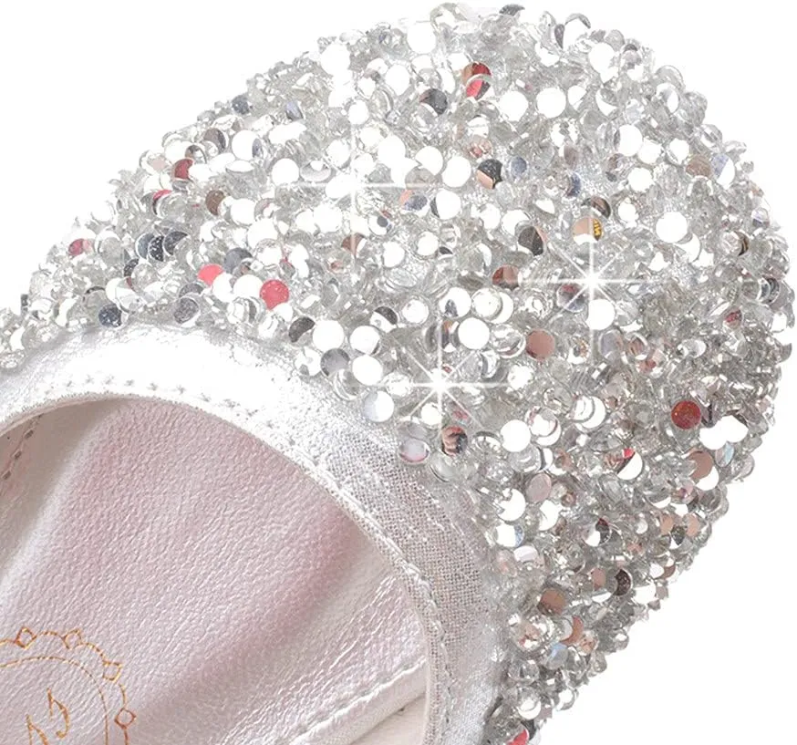 Girl's Adorable Bow Mary Jane Ballet Flat Glitter Princess Flower Girl Wedding Party Dress Shoes(Toddler/Little Kid)