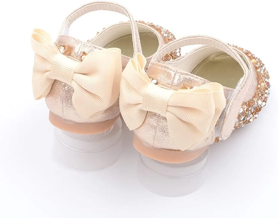 Girl's Adorable Bow Mary Jane Ballet Flat Glitter Princess Flower Girl Wedding Party Dress Shoes(Toddler/Little Kid)