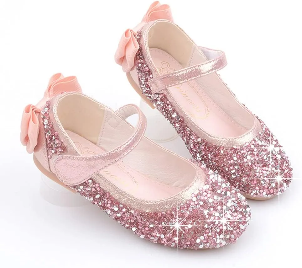 Girl's Adorable Bow Mary Jane Ballet Flat Glitter Princess Flower Girl Wedding Party Dress Shoes(Toddler/Little Kid)