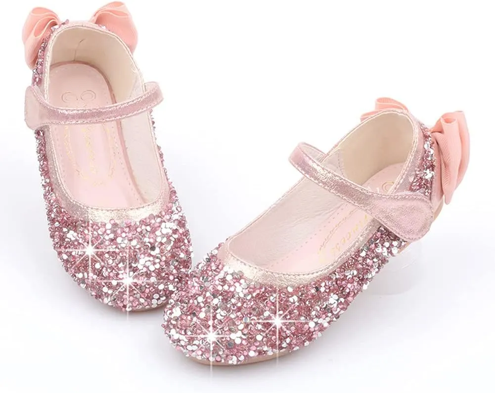 Girl's Adorable Bow Mary Jane Ballet Flat Glitter Princess Flower Girl Wedding Party Dress Shoes(Toddler/Little Kid)