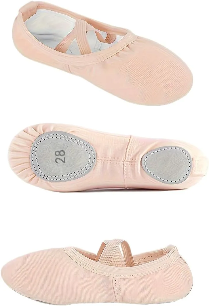 Girls' Ballet Dance Shoes - Soft Sole, Canvas Upper, Elastic Strap, Available in Black, Beige, Red - Ideal for Practice and Performance