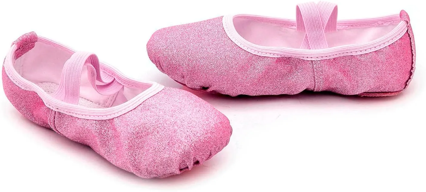 Girls Ballet Shoes Glitter Split-Sole Dance Slippers Toddler Kid Practice Flat with Elastic Laces for Yoga