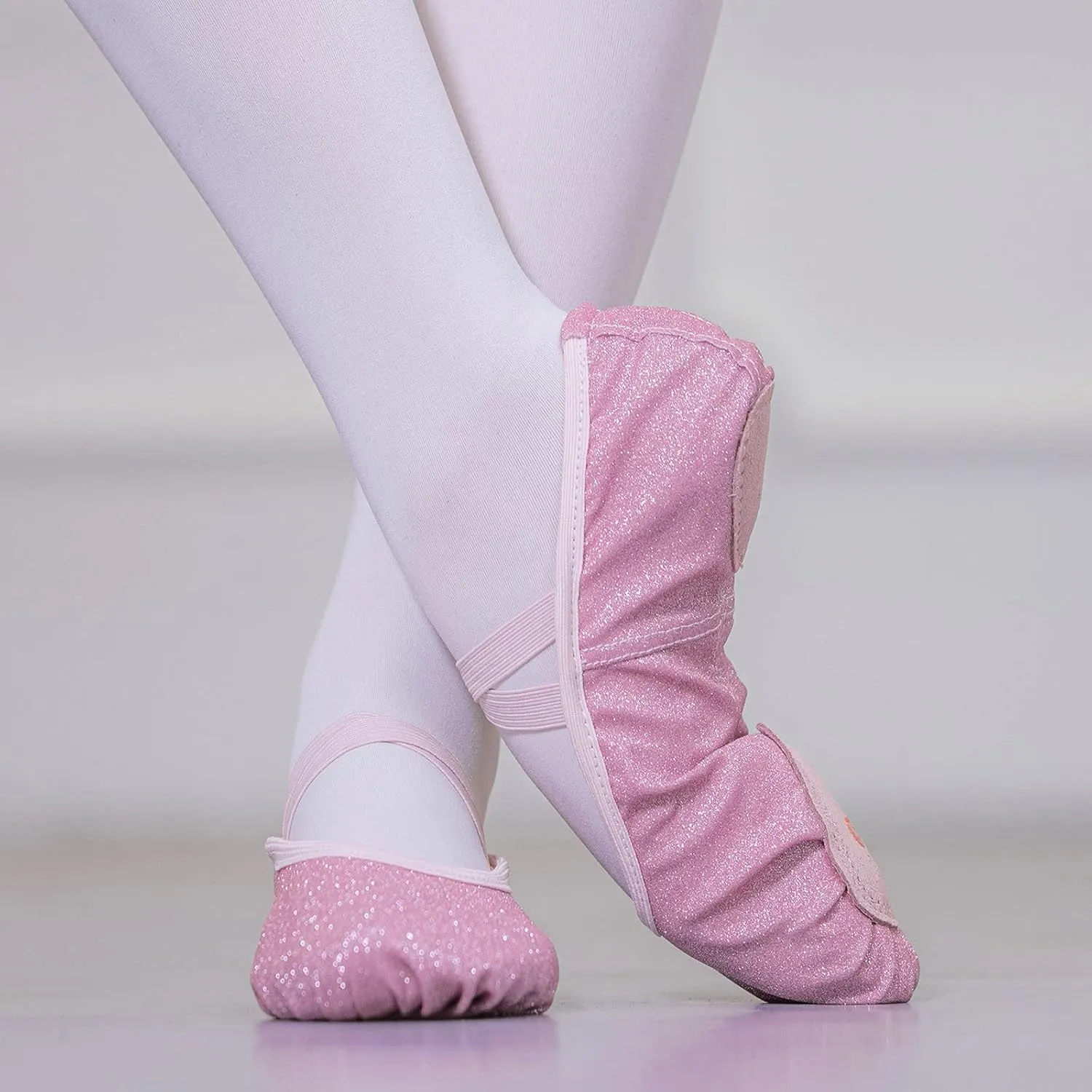 Girls Ballet Shoes Glitter Split-Sole Dance Slippers Toddler Kid Practice Flat with Elastic Laces for Yoga