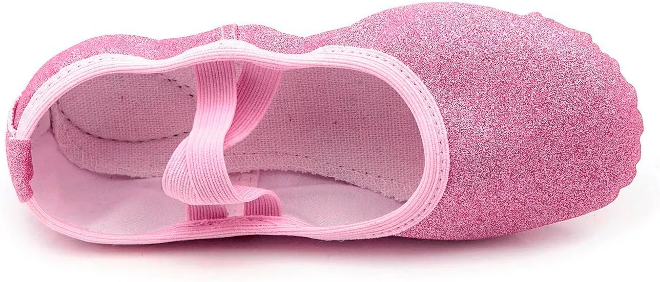 Girls Ballet Shoes Glitter Split-Sole Dance Slippers Toddler Kid Practice Flat with Elastic Laces for Yoga