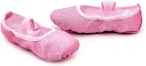 Girls Ballet Shoes Glitter Split-Sole Dance Slippers Toddler Kid Practice Flat with Elastic Laces for Yoga