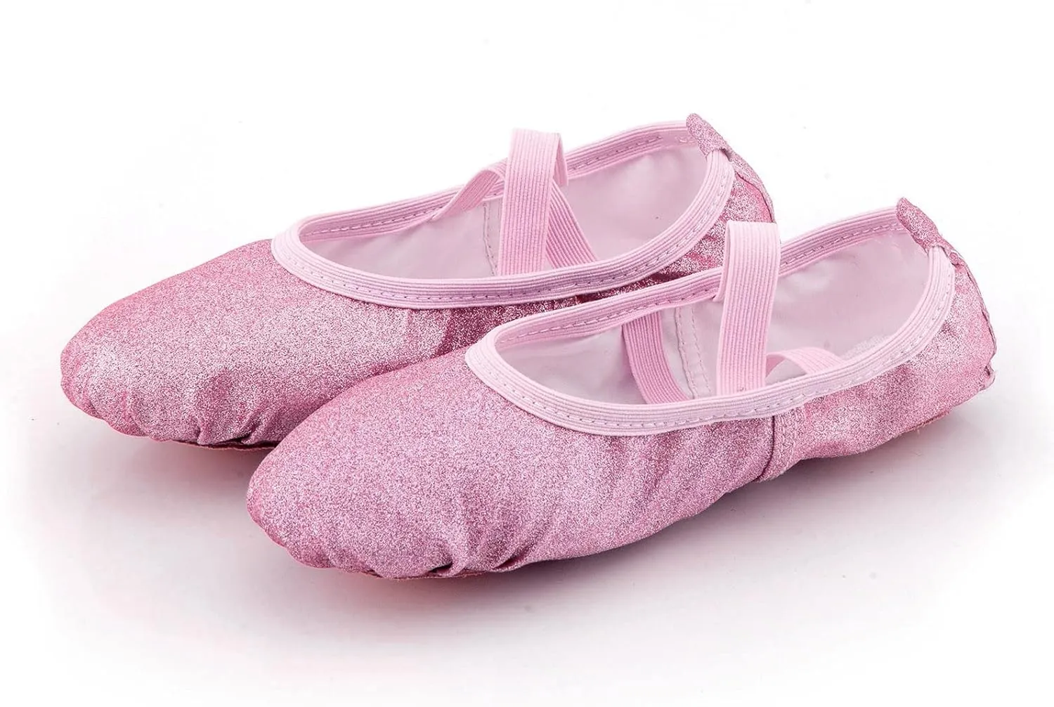 Girls Ballet Shoes Glitter Split-Sole Dance Slippers Toddler Kid Practice Flat with Elastic Laces for Yoga