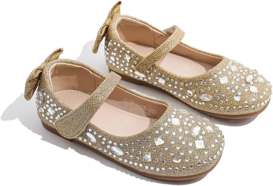 Girls Mary Jane Ballet Ballerina Flats Wedding Party Rhinestone Studded Slip On Princess Dress Shoes for Toddler Little/Big Kid