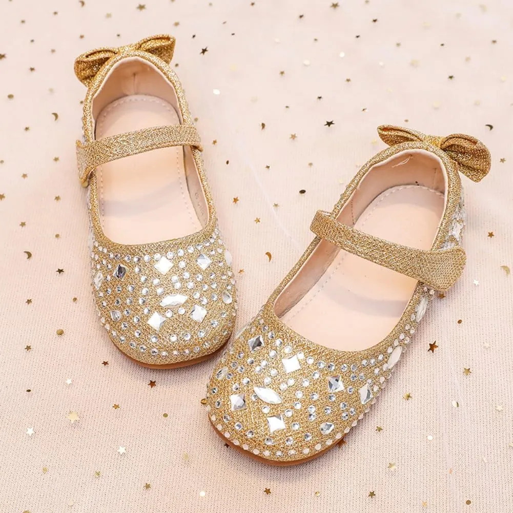 Girls Mary Jane Ballet Ballerina Flats Wedding Party Rhinestone Studded Slip On Princess Dress Shoes for Toddler Little/Big Kid