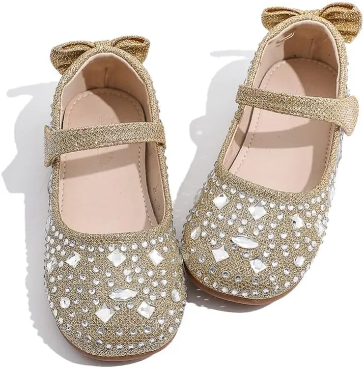 Girls Mary Jane Ballet Ballerina Flats Wedding Party Rhinestone Studded Slip On Princess Dress Shoes for Toddler Little/Big Kid