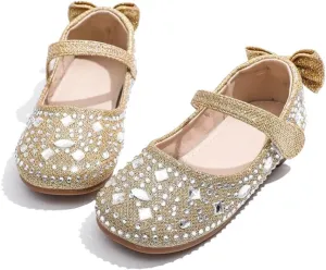 Girls Mary Jane Ballet Ballerina Flats Wedding Party Rhinestone Studded Slip On Princess Dress Shoes for Toddler Little/Big Kid