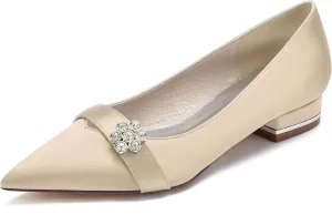Hanfike Girls Womens Formal Flats for Wedding Slip-on Bows Pointed Toe Evening Shoes JY223