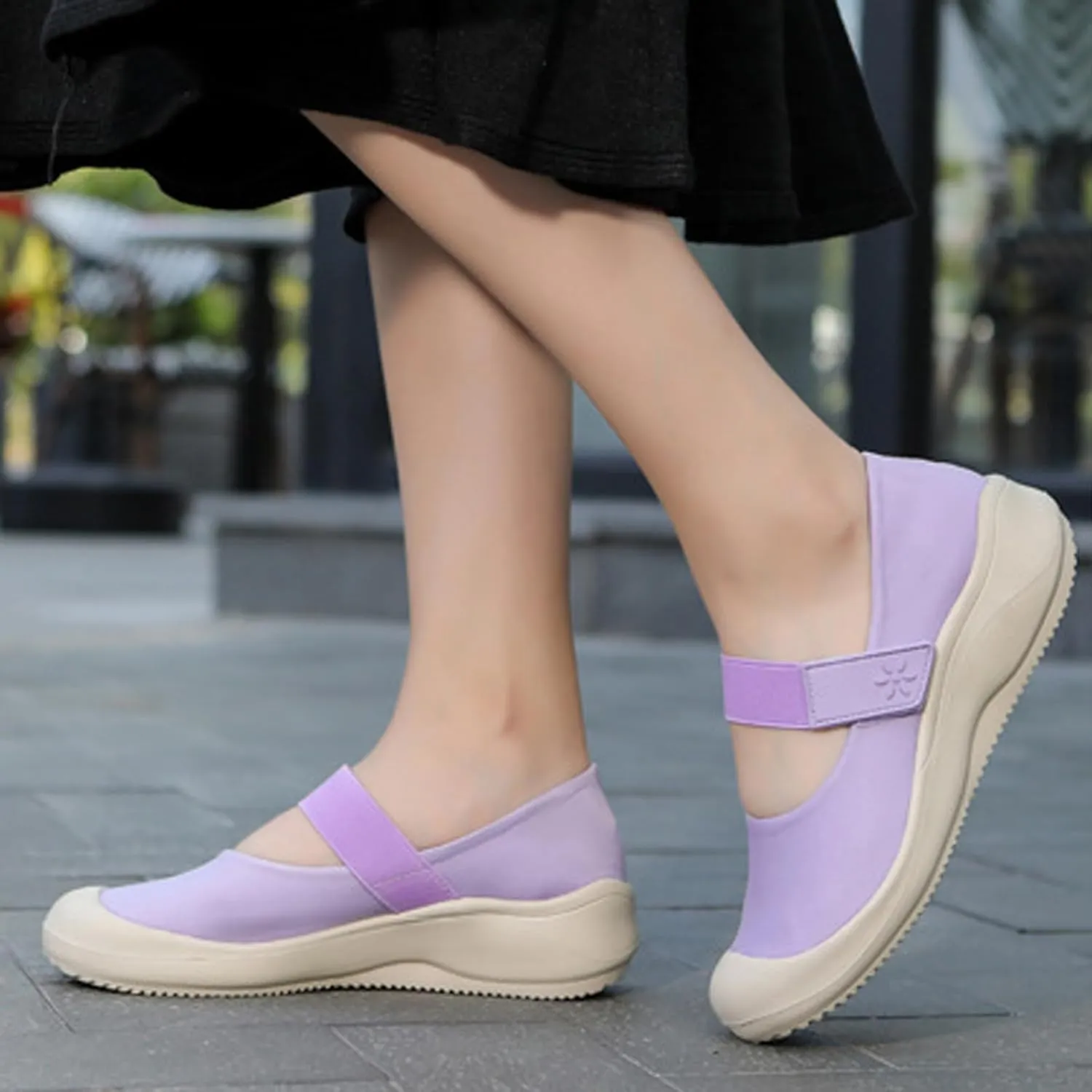 Helenbra Women's Round Toe Flat Mary Jane Loafers,Comfort Cloth Upper Breathable Hook & Loop Slip On Outdoor Lightweight Flat Walking Mom Shoes Cute Closed Toe Casual Travel Work Shoes