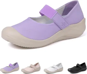 Helenbra Women's Round Toe Flat Mary Jane Loafers,Comfort Cloth Upper Breathable Hook & Loop Slip On Outdoor Lightweight Flat Walking Mom Shoes Cute Closed Toe Casual Travel Work Shoes