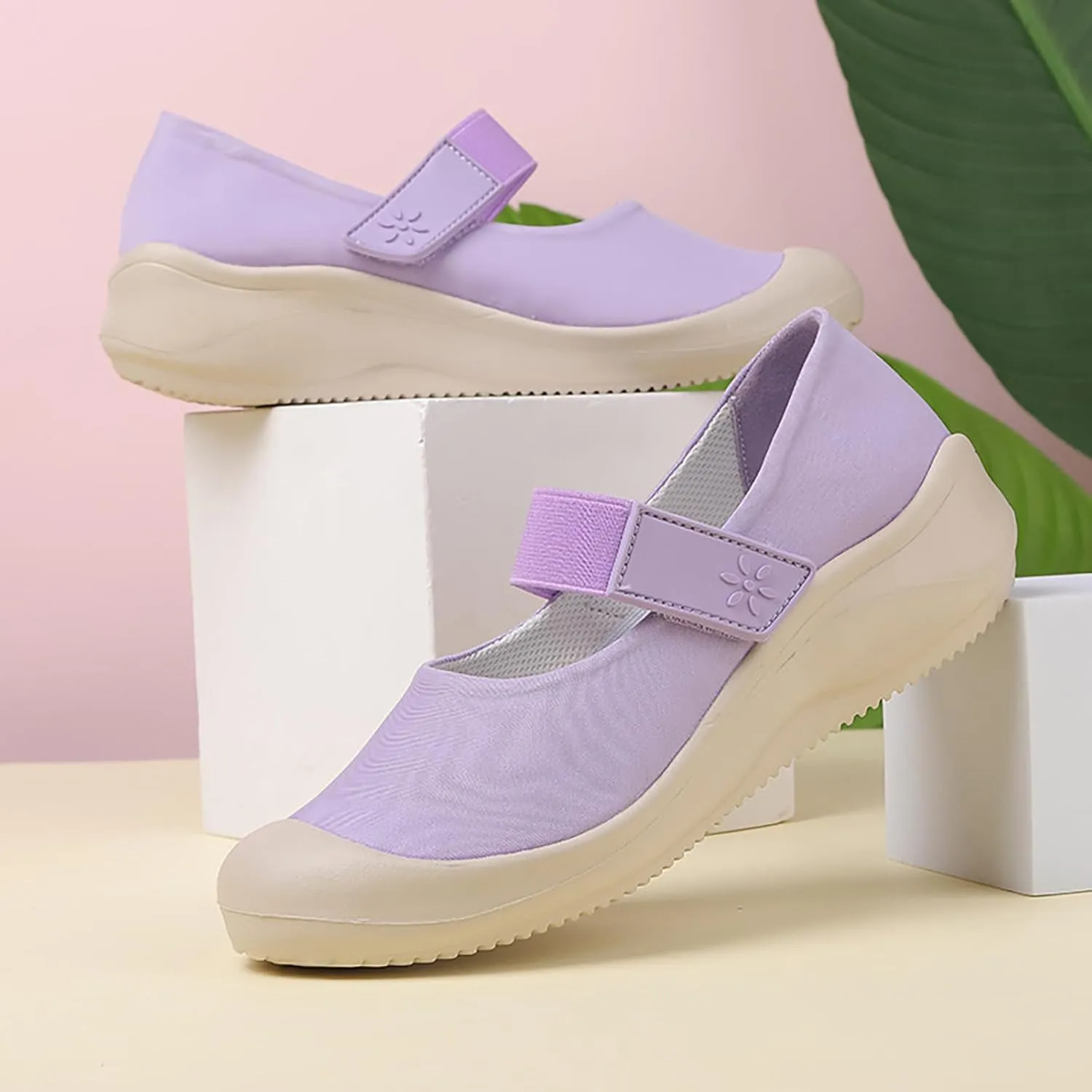 Helenbra Women's Round Toe Flat Mary Jane Loafers,Comfort Cloth Upper Breathable Hook & Loop Slip On Outdoor Lightweight Flat Walking Mom Shoes Cute Closed Toe Casual Travel Work Shoes
