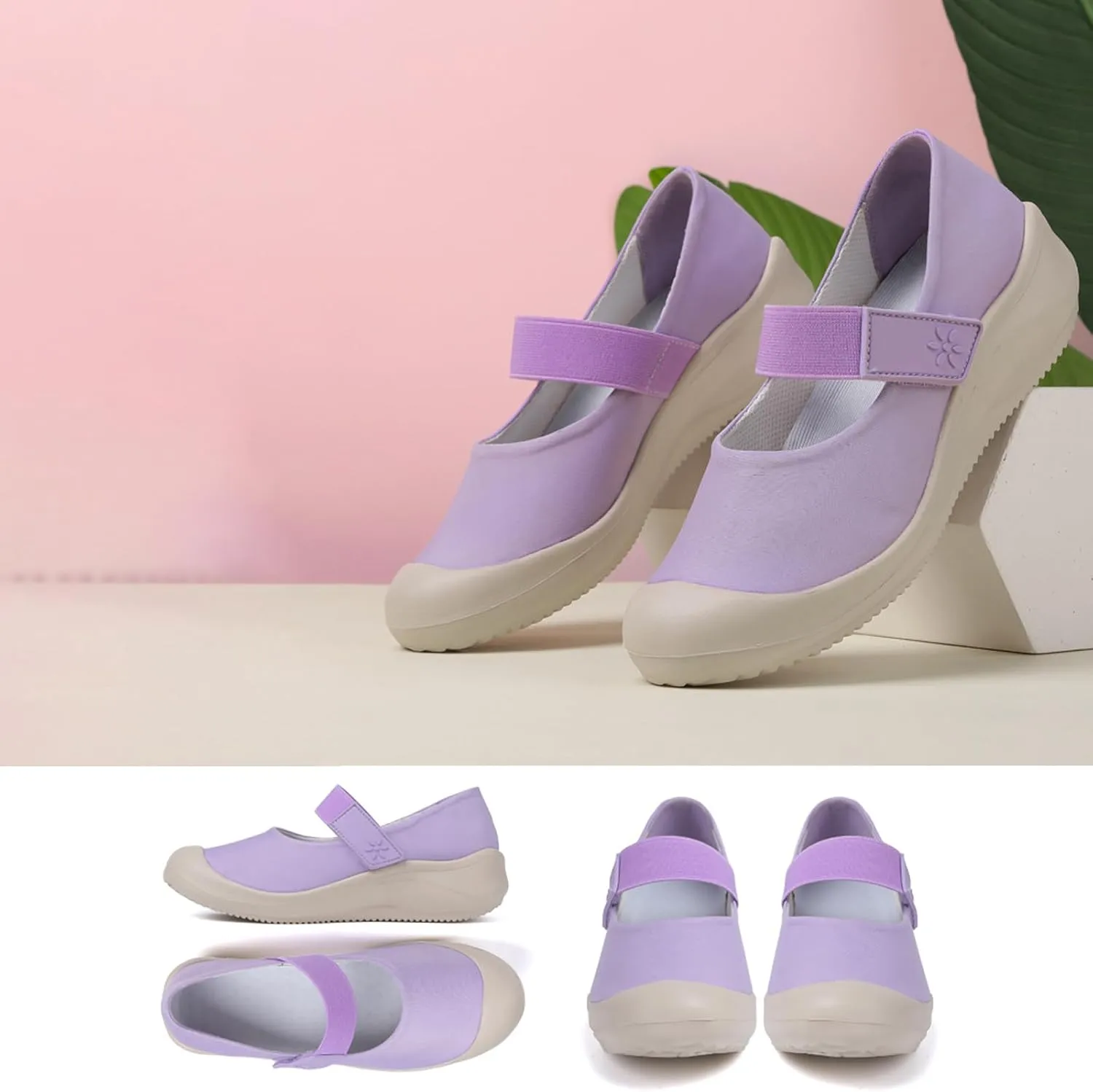 Helenbra Women's Round Toe Flat Mary Jane Loafers,Comfort Cloth Upper Breathable Hook & Loop Slip On Outdoor Lightweight Flat Walking Mom Shoes Cute Closed Toe Casual Travel Work Shoes