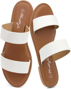 Herstyle Womens Flat Sandals  Two Strap Comfortable Slides with Memory Foam, Trendy 2025 Summer Sandals, Lightweight Slip-On Open Toe Dressy & Casual Slippers for Women