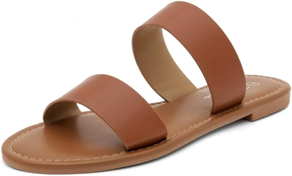 Herstyle Womens Flat Sandals  Two Strap Comfortable Slides with Memory Foam, Trendy 2025 Summer Sandals, Lightweight Slip-On Open Toe Dressy & Casual Slippers for Women