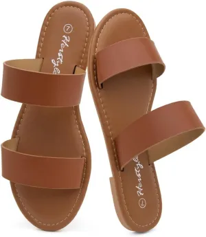 Herstyle Womens Flat Sandals  Two Strap Comfortable Slides with Memory Foam, Trendy 2025 Summer Sandals, Lightweight Slip-On Open Toe Dressy & Casual Slippers for Women
