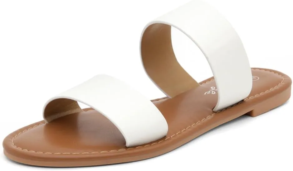Herstyle Womens Flat Sandals  Two Strap Comfortable Slides with Memory Foam, Trendy 2025 Summer Sandals, Lightweight Slip-On Open Toe Dressy & Casual Slippers for Women