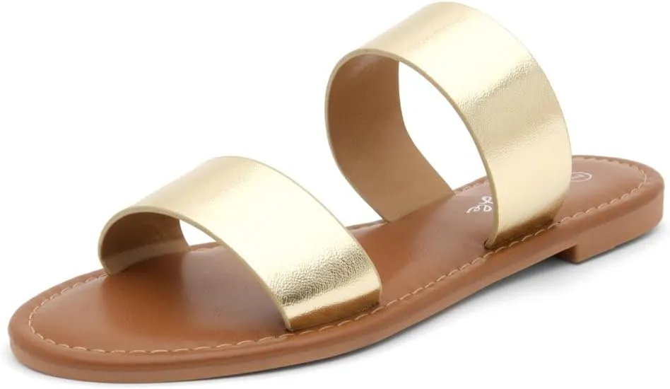 Herstyle Womens Flat Sandals  Two Strap Comfortable Slides with Memory Foam, Trendy 2025 Summer Sandals, Lightweight Slip-On Open Toe Dressy & Casual Slippers for Women