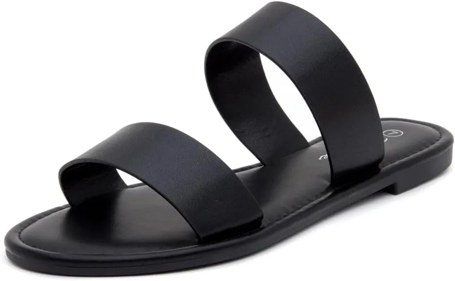 Herstyle Womens Flat Sandals  Two Strap Comfortable Slides with Memory Foam, Trendy 2025 Summer Sandals, Lightweight Slip-On Open Toe Dressy & Casual Slippers for Women
