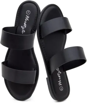 Herstyle Womens Flat Sandals  Two Strap Comfortable Slides with Memory Foam, Trendy 2025 Summer Sandals, Lightweight Slip-On Open Toe Dressy & Casual Slippers for Women