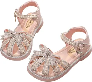 House Slipper with Memory Foam Kids Baby Summer Girls Closed Toe Sandals Pearl Glitter Diamond Water Shoe Toddler Girl