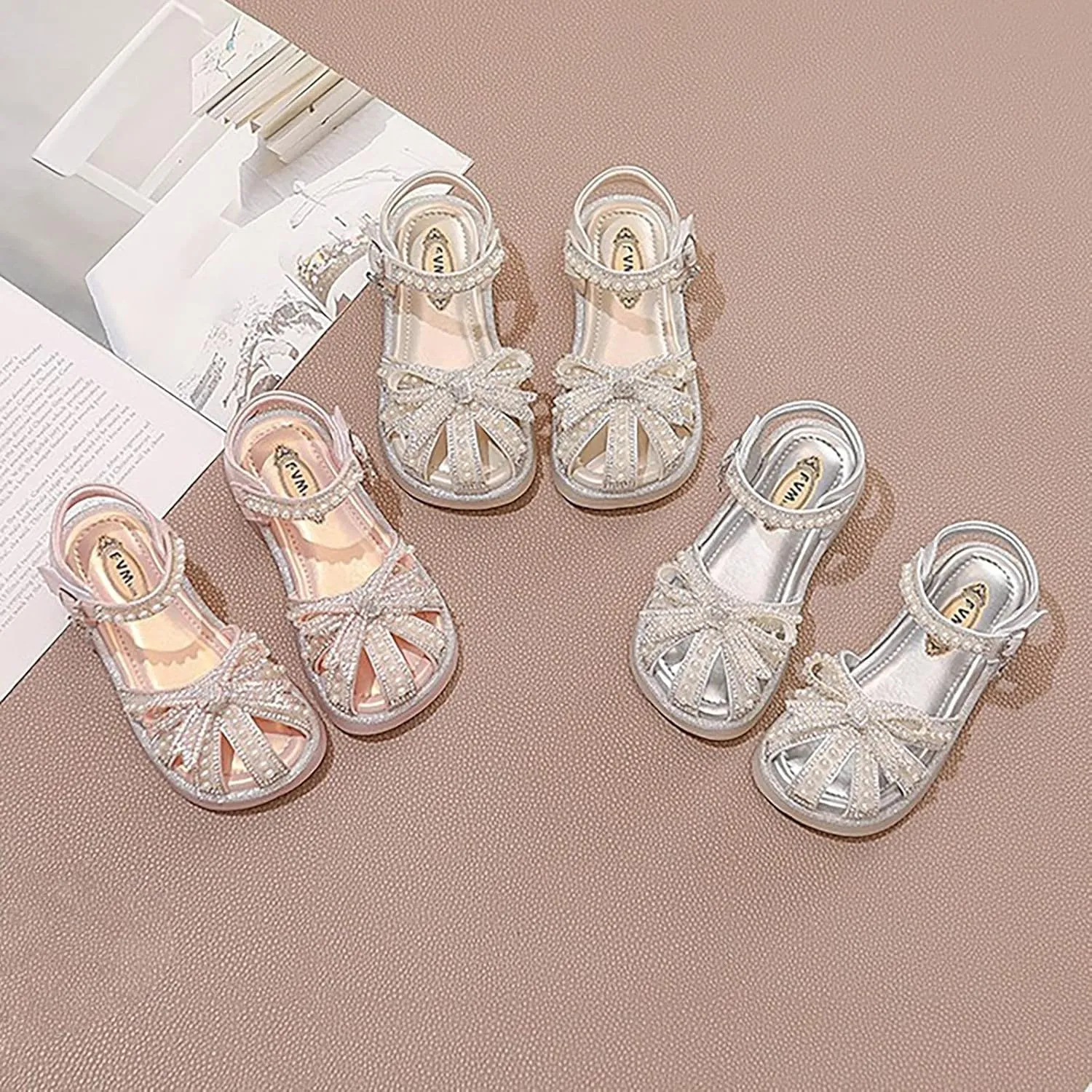 House Slipper with Memory Foam Kids Baby Summer Girls Closed Toe Sandals Pearl Glitter Diamond Water Shoe Toddler Girl