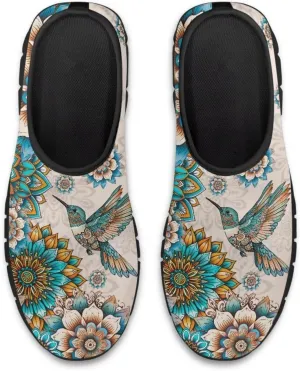 Hummingbirds Print Soft Loafers for Women Casual Trekking Mesh Shoes Non-Slip Walking Flat Shoes for All Seasons