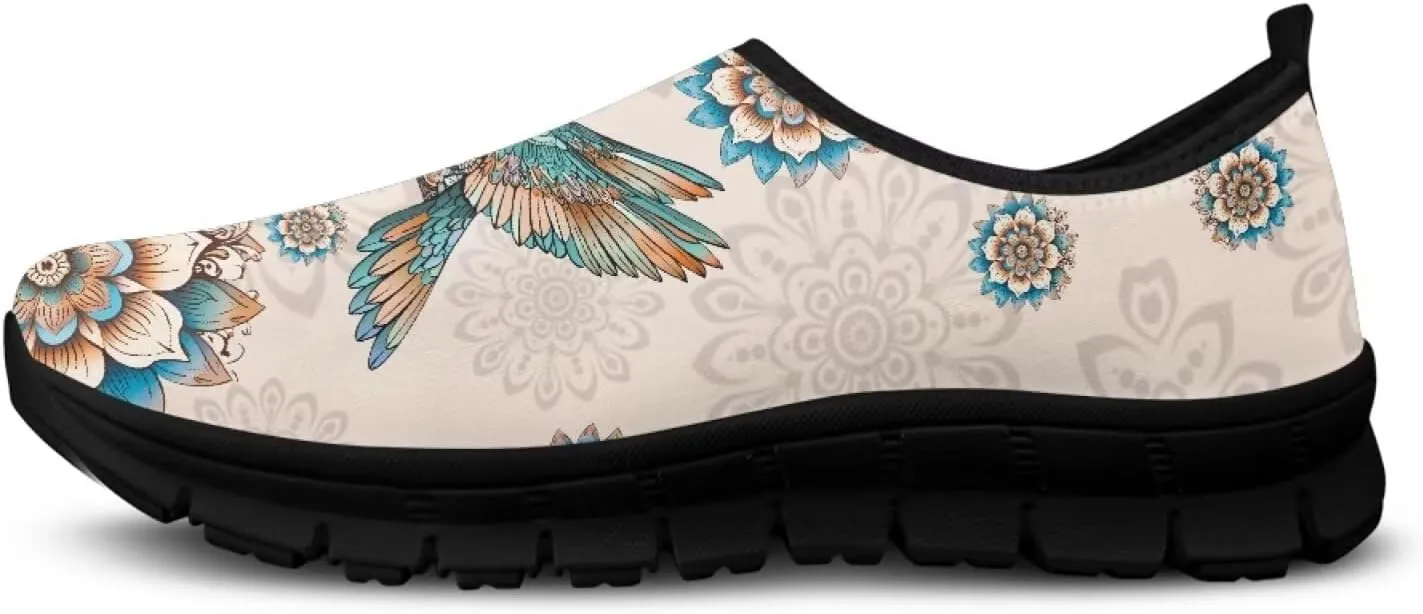 Hummingbirds Print Soft Loafers for Women Casual Trekking Mesh Shoes Non-Slip Walking Flat Shoes for All Seasons