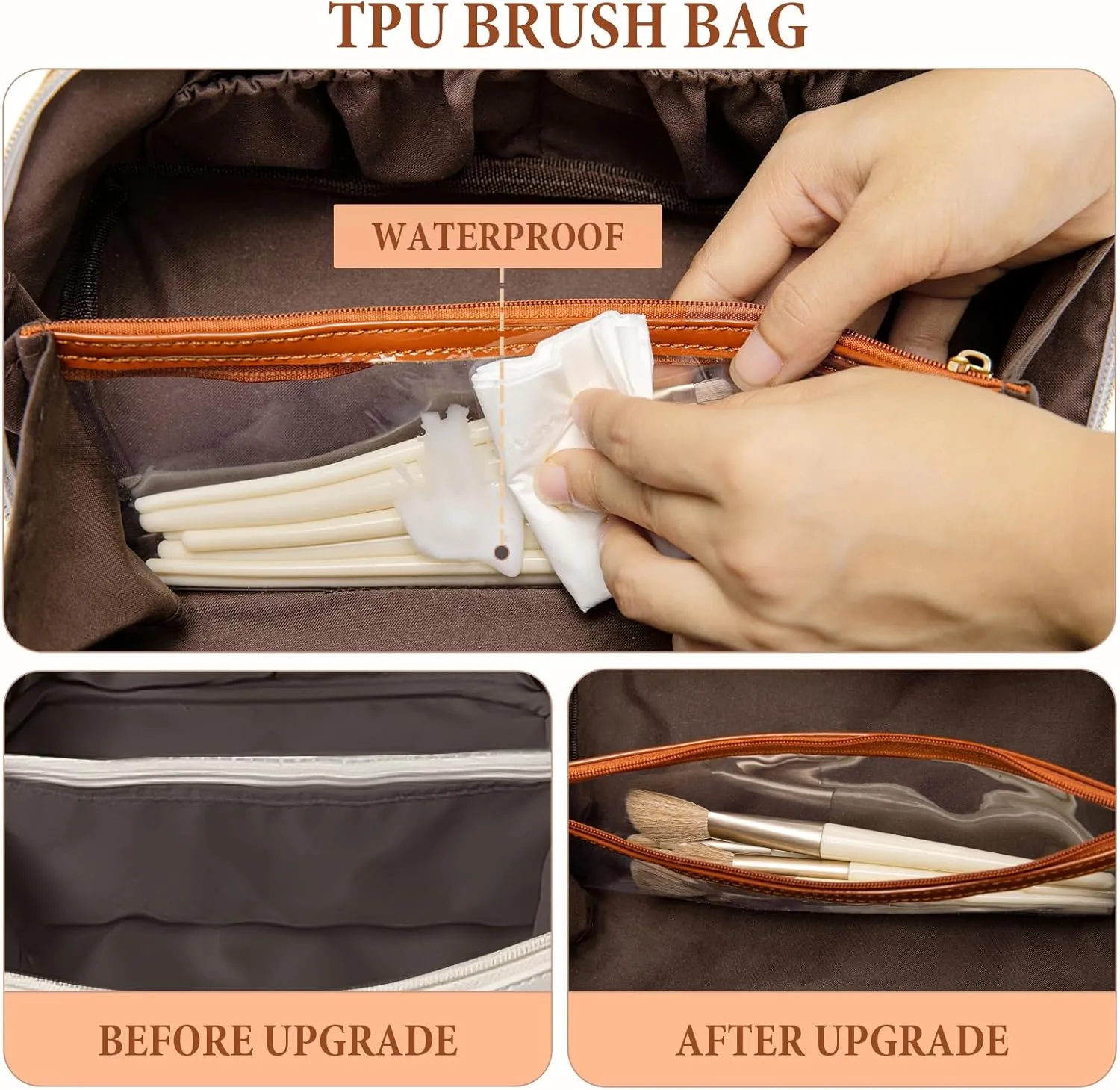 Initial Makeup Bag Large Capacity Travel Cosmetic Bag for Women PU Leather Open Flat Toiletry Bag with Handle and Divider Personalized Gifts for Women (Brown B)