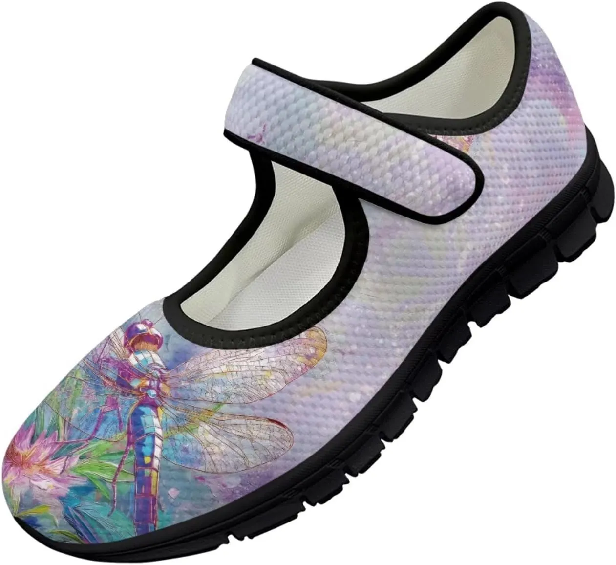 Jeiento Slip On Dragonfly Mary Jane Flats Ballet Flats Shoes for Women Round Toe Casual Dress