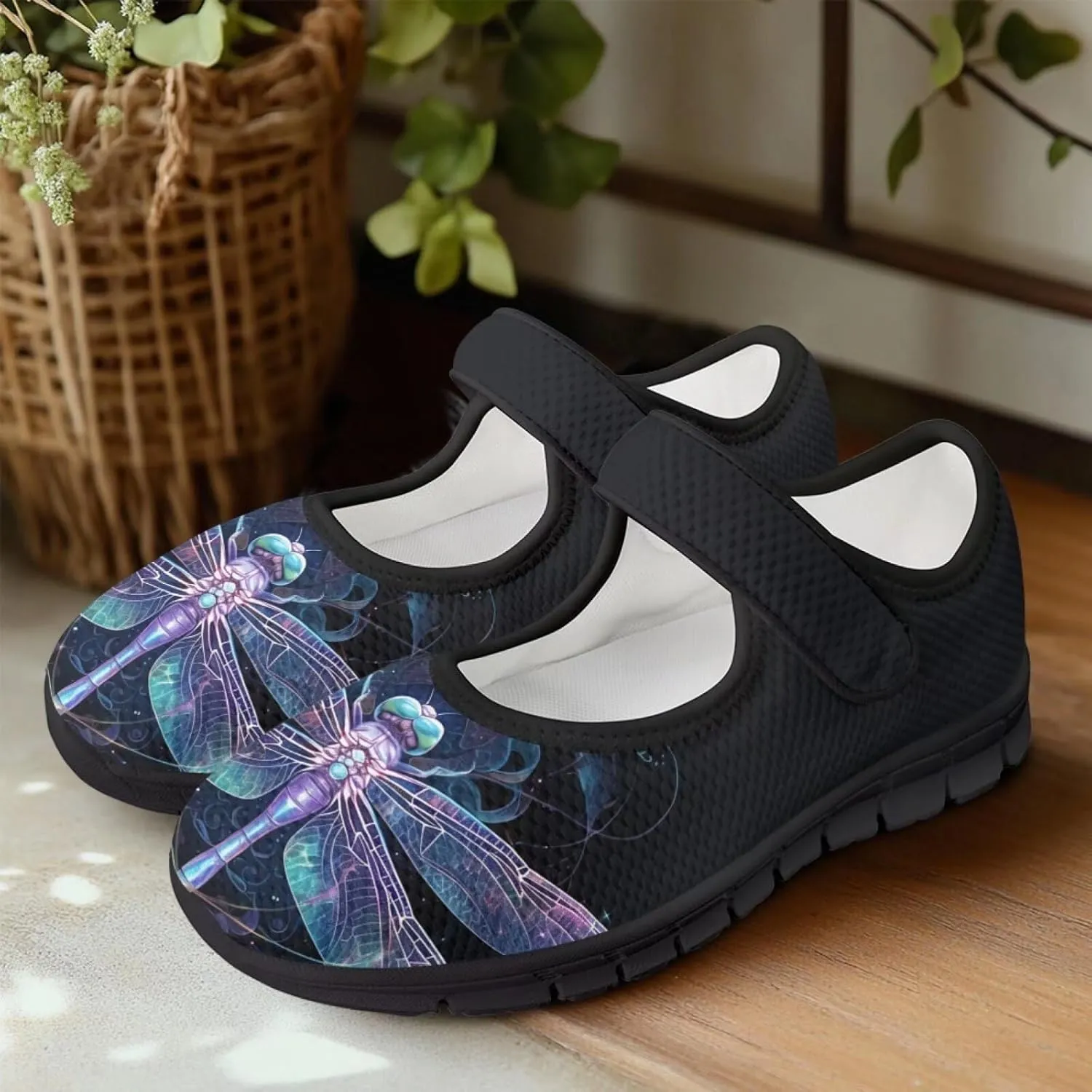 Jeiento Slip On Dragonfly Mary Jane Flats Ballet Flats Shoes for Women Round Toe Casual Dress
