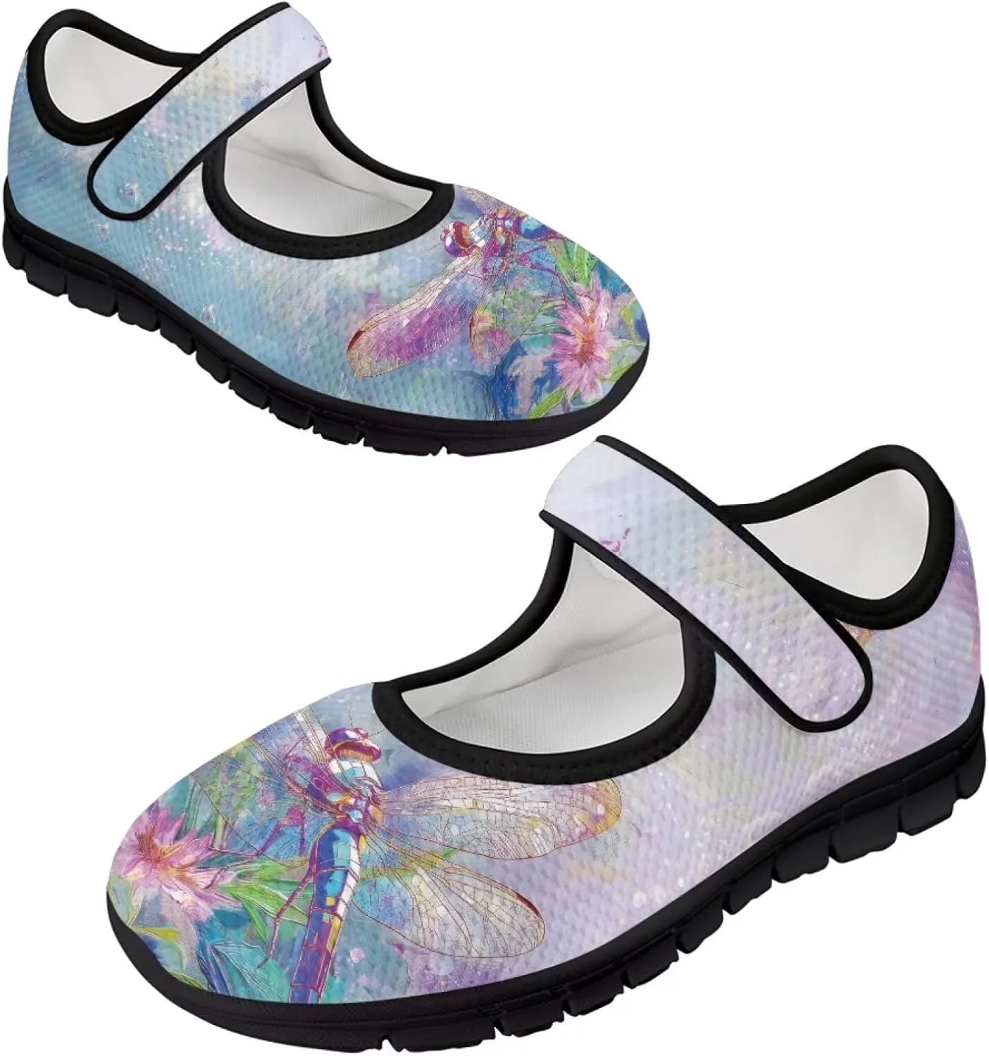 Jeiento Slip On Dragonfly Mary Jane Flats Ballet Flats Shoes for Women Round Toe Casual Dress