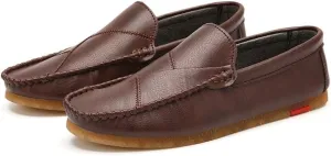 JIADELI Mens Loafers Vegan Leather Stitching Details Rubber Sole Round Toe Flat Heel Lightweight Comfortable Outdoor Slip-on (Color : Wine Red, Size : 9)