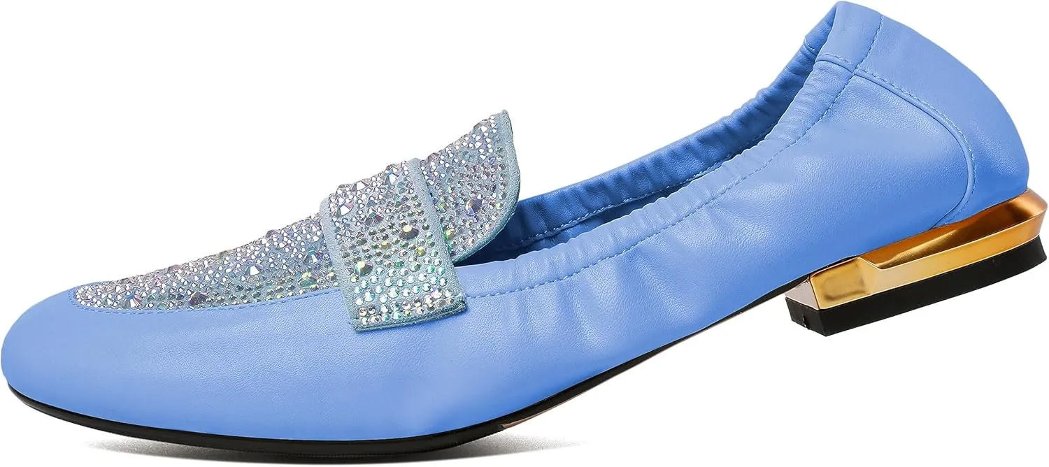 Joseywade Women's Ballet Flat Shoes Round Toe Slip On Rhinstone Walking Flats Cute Casual Low Comfort Soft Dress Shoes