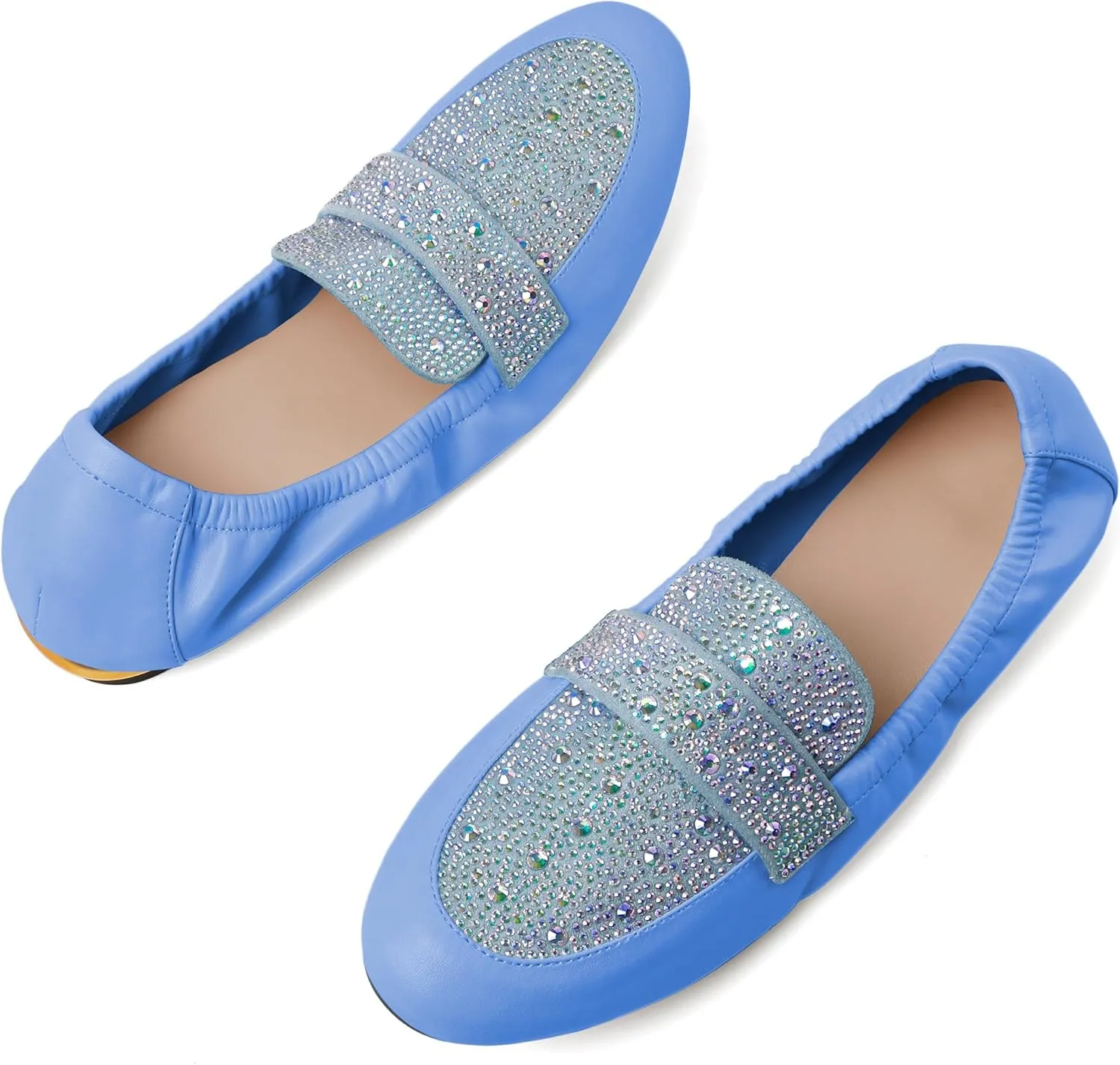 Joseywade Women's Ballet Flat Shoes Round Toe Slip On Rhinstone Walking Flats Cute Casual Low Comfort Soft Dress Shoes
