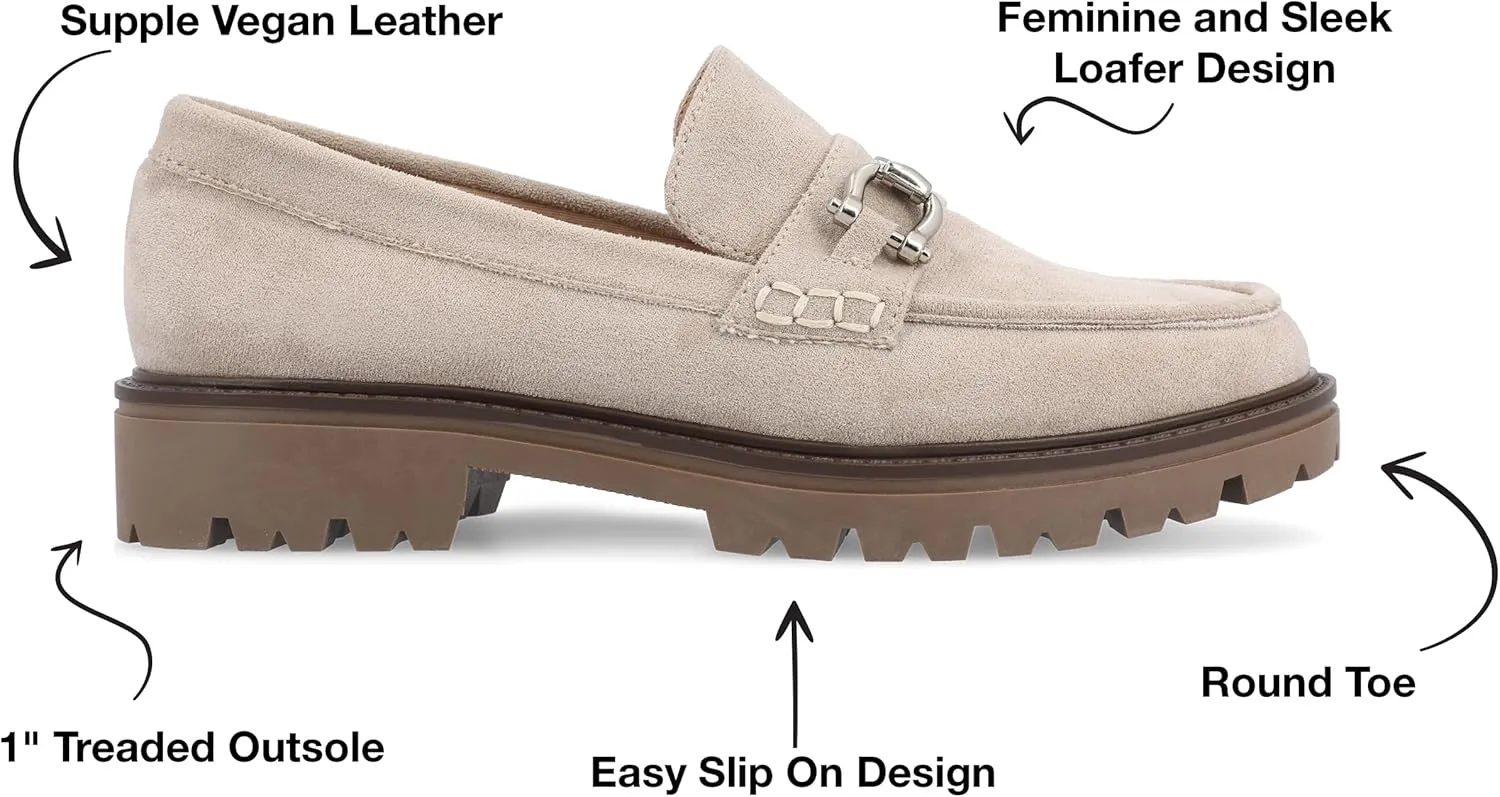 Journee Womens Jessamey Flat Loafer Hardware Detail 4 mm Comfort System Insole Faux Leather