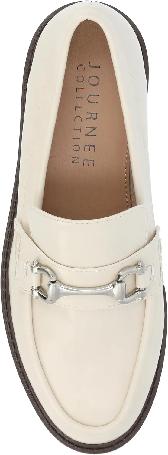 Journee Womens Jessamey Flat Loafer Hardware Detail 4 mm Comfort System Insole Faux Leather