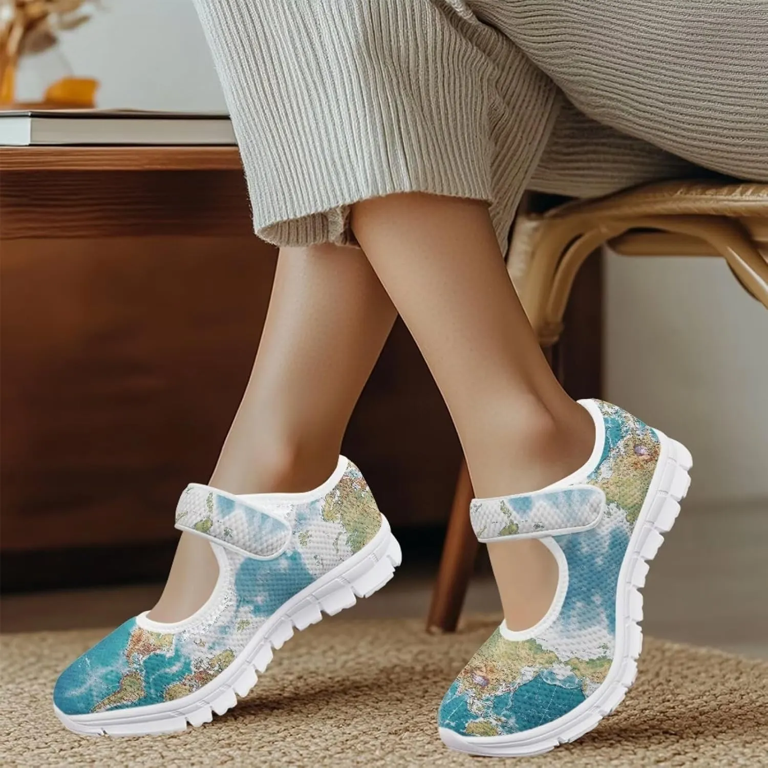 JoyLamoria Aztec Running Horse Walking Shoes Stylish Strap Mary Jane Shoes Adjustable Barefoot Shoes Womens US 4-9