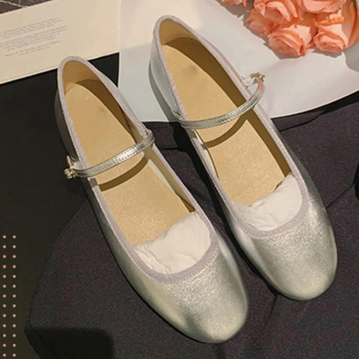 Julymens Women's Mary Jane Ballet Flats Round Toe Low Top Buckled Dressy Shoes