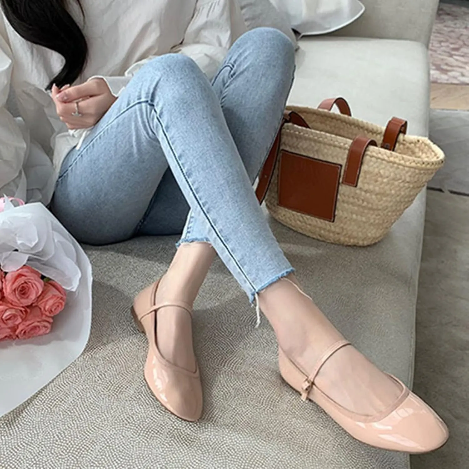 Julymens Women's Mary Jane Ballet Flats Round Toe Low Top Buckled Dressy Shoes