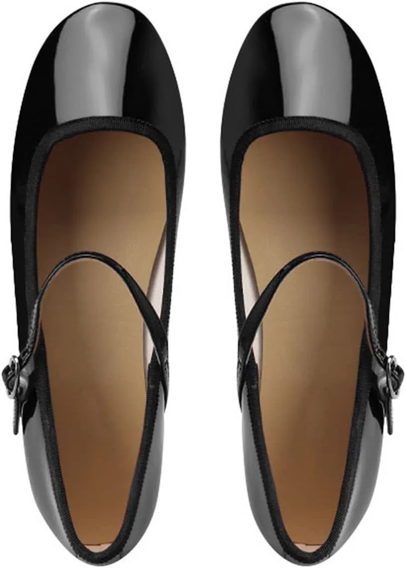 Julymens Women's Mary Jane Ballet Flats Round Toe Low Top Buckled Dressy Shoes