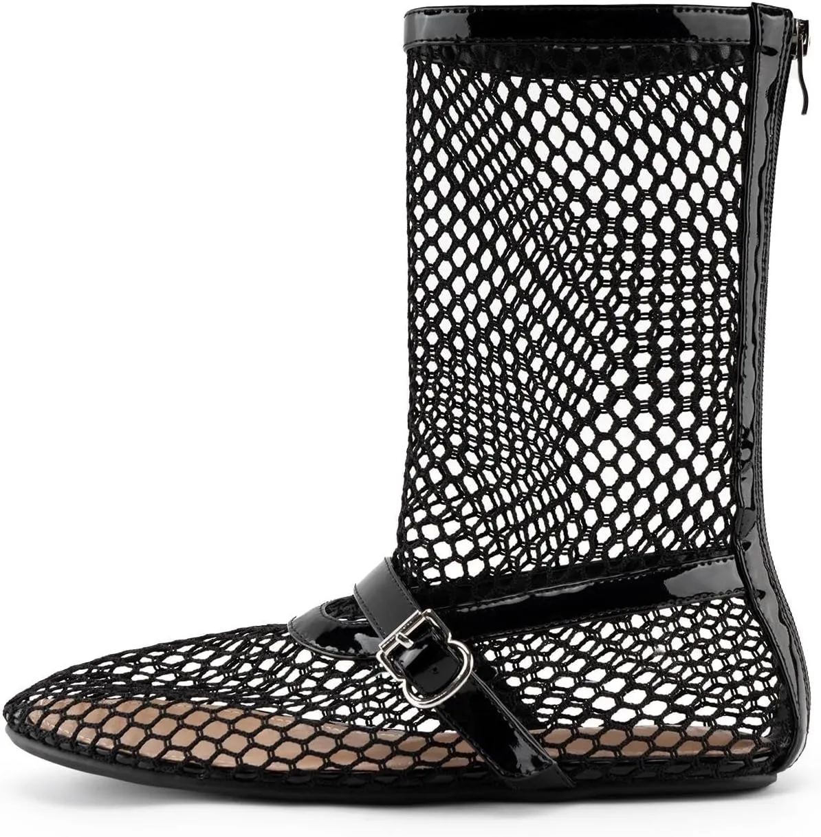 KaroNairy Mesh Flats for Women Mesh Sandals Hollow Metal Buckle Mesh Ballet Flats Rounde Toe Mary Jane Flats Black