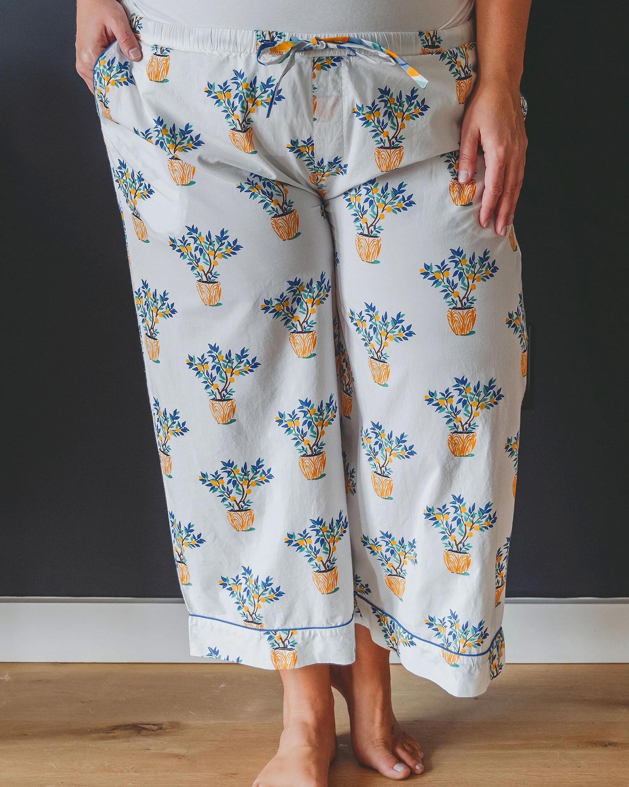 Lemon Tree - Cropped Pajama Pants - Cloud