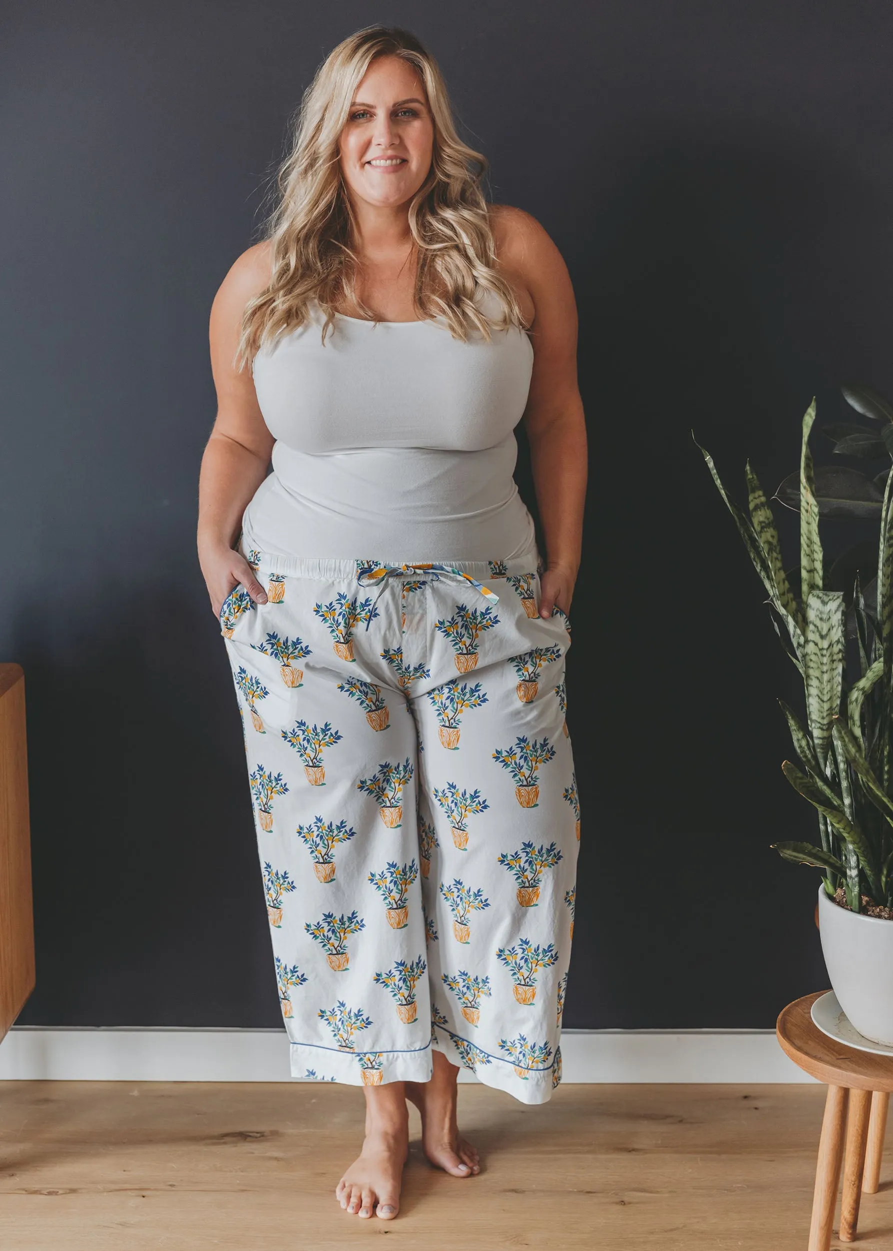 Lemon Tree - Cropped Pajama Pants - Cloud