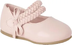 Little Girls Mary Jane Shoes with Braided Strap & Bow, Special Occasion Ballet Flats