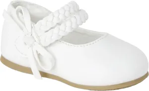 Little Girls Mary Jane Shoes with Braided Strap & Bow, Special Occasion Ballet Flats