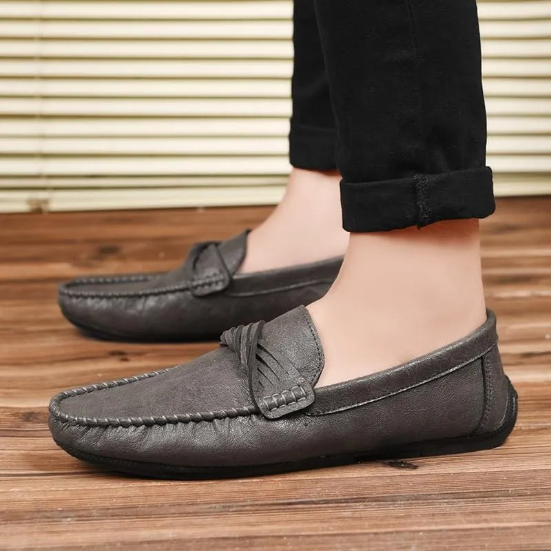 Loafers for Men Round Toe Vegan Leather Loafer Shoes Flat Heel Resistant Flexible Casual Slip On