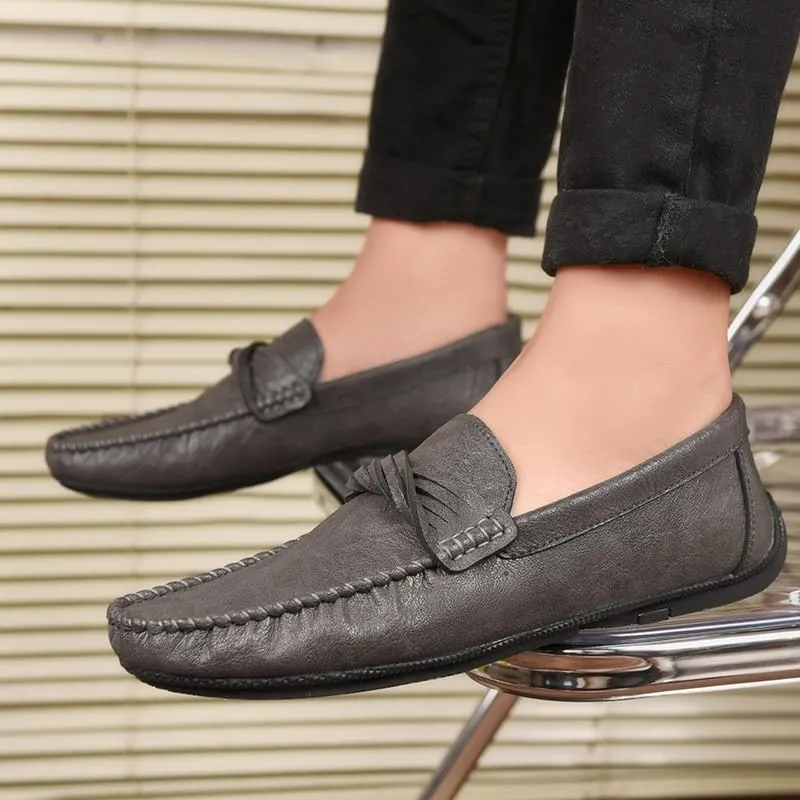 Loafers for Men Round Toe Vegan Leather Loafer Shoes Flat Heel Resistant Flexible Casual Slip On